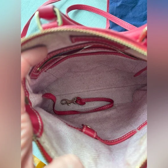 Dooney & Bourke Raspberry Hot Pink Leather Small Crossbody Satchel strap - Picture 9 of 16